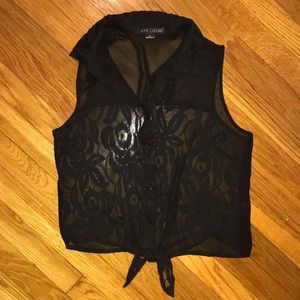 Black lace button down